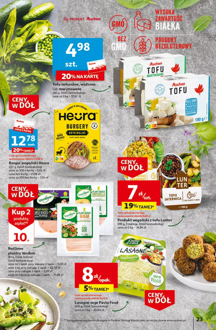 Gazetka promocyjna Auchan - Gazetka Ceny w dół Część 1 Hipermarket Auchan - ważna 03.01 do 10.01.2024 - strona 23 - produkty: Burger, Lasagne, Sok, Tofu