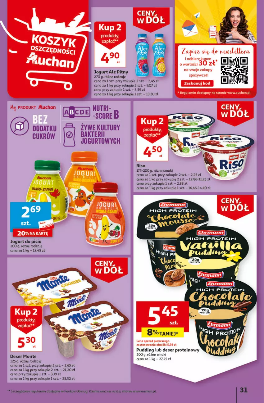 Gazetka promocyjna Auchan - Gazetka Ceny w dół Część 1 Hipermarket Auchan - ważna 03.01 do 10.01.2024 - strona 31 - produkty: Deser, Fa, Jogurt, Mango, Monte, Pudding, Ser