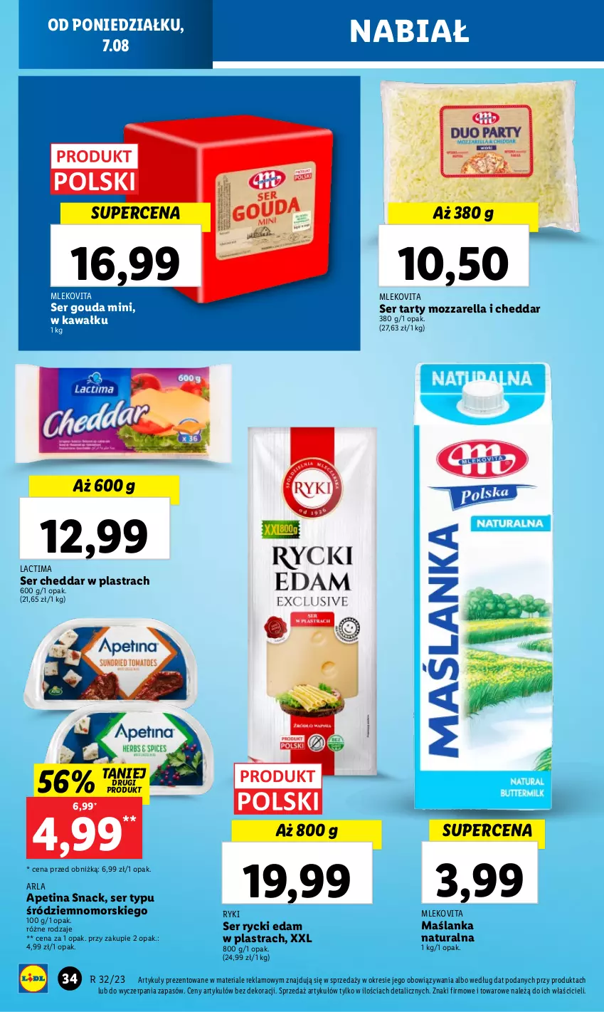 Gazetka promocyjna Lidl - GAZETKA - ważna 07.08 do 12.08.2023 - strona 50 - produkty: Cheddar, Edam, Gouda, Kawa, Maślanka, Mleko, Mlekovita, Mozzarella, Rycki Edam, Ser