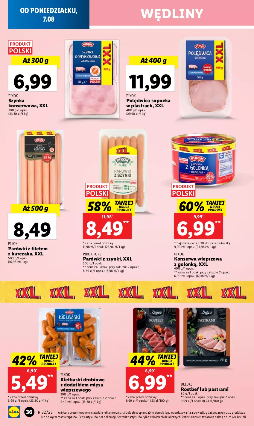 Gazetka promocyjna Lidl - GAZETKA - ważna 07.08 do 12.08.2023 - strona 52 - produkty: Kurczak, Parówki, Parówki z szynki, PIKOK, Polędwica, Pur, Rostbef, Ser, Szynka, Szynka konserwowa