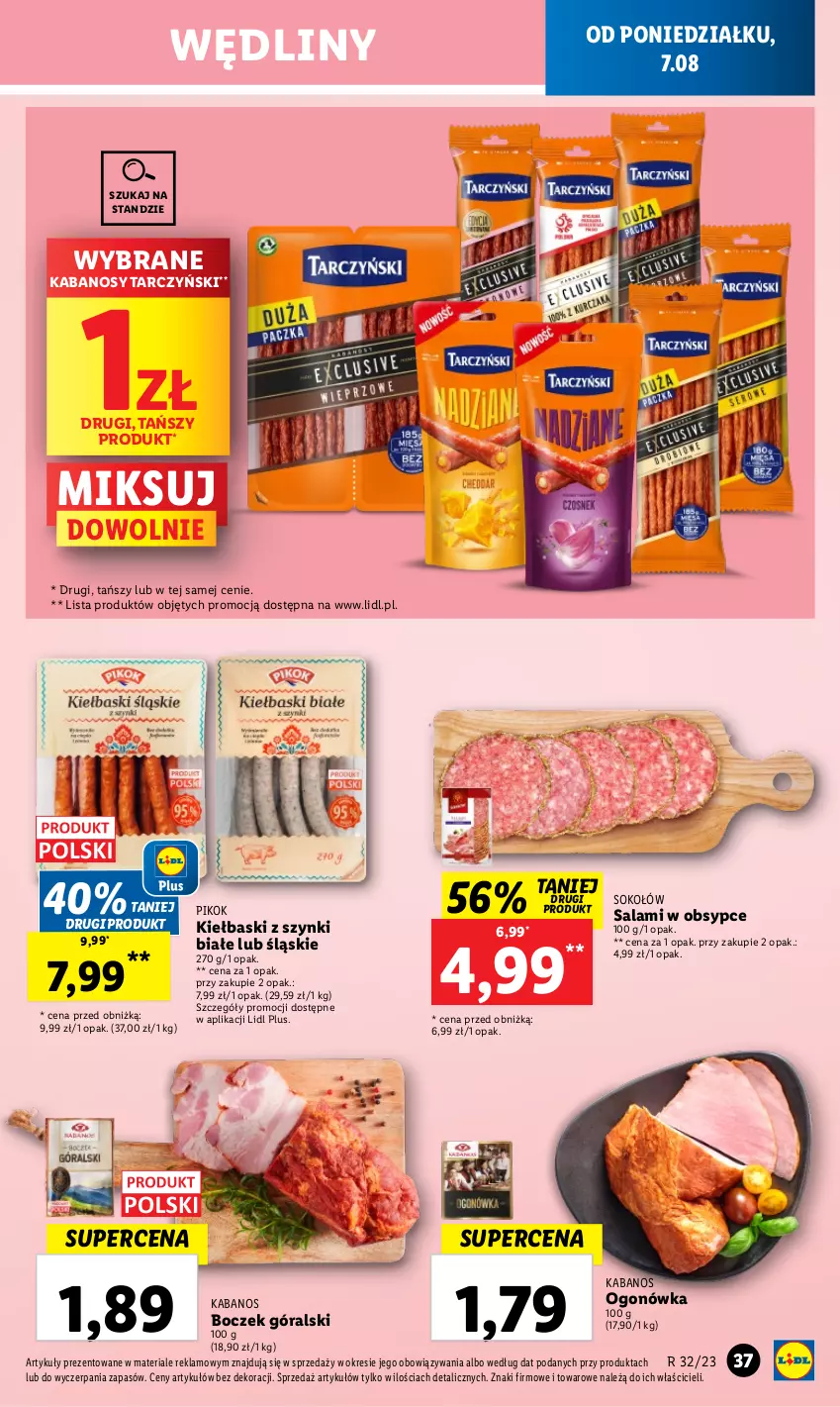 Gazetka promocyjna Lidl - GAZETKA - ważna 07.08 do 12.08.2023 - strona 53 - produkty: Boczek, Kabanos, Ogonówka, PIKOK, Salami, Sok, Sokołów, Tarczyński