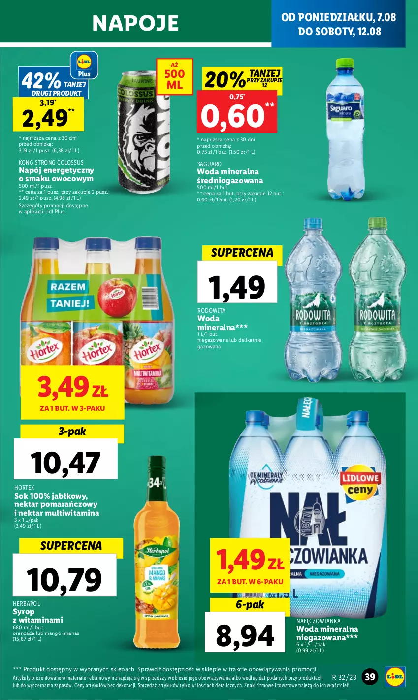 Gazetka promocyjna Lidl - GAZETKA - ważna 07.08 do 12.08.2023 - strona 57 - produkty: Ananas, Herbapol, Hortex, Mango, Nałęczowianka, Napój, Napój energetyczny, Napoje, Nektar, Oranżada, Sok, Syrop, Woda, Woda mineralna