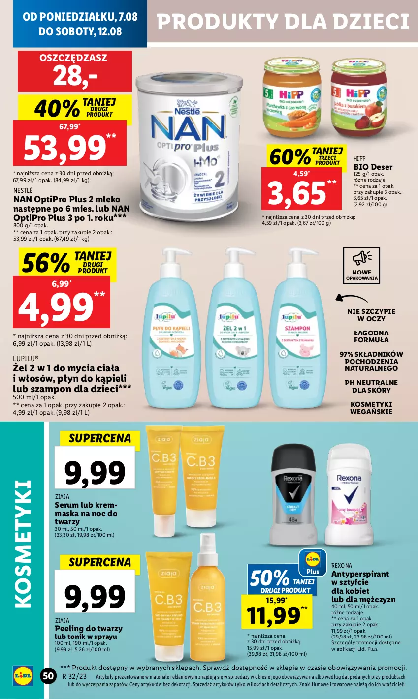 Gazetka promocyjna Lidl - GAZETKA - ważna 07.08 do 12.08.2023 - strona 68 - produkty: Antyperspirant, Deser, Dzieci, HiPP, Hipp Bio, Maska, Mleko, NAN Optipro, Nestlé, O nas, Peeling, Płyn do kąpieli, Rexona, Rum, Ser, Serum, Szampon, Tonik, Ziaja