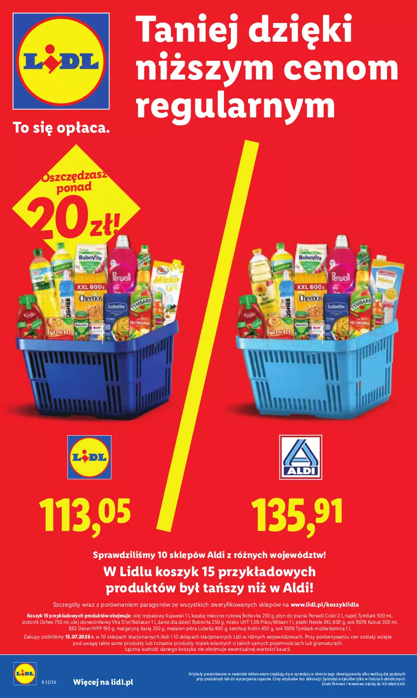 Gazetka promocyjna Lidl - Gazetka ważna od 3.08 do 5.08 - ważna 03.08 do 05.08.2026 - strona 4 - produkty: Bell, Bella, BoboVita, Danie dla dzieci, Deser, Dzieci, Gra, HiPP, Ketchup, Kosz, Kotlin, Kubuś, Kujawski, Lubella, Makaron, Mleko, Napój, Olej, Olej rzepakowy, Olej słonecznikowy, Oshee, Perwoll, Pilos, Płyn do prania, Por, Rama, Ryż, Ser, Sok, Tonik, Tymbark