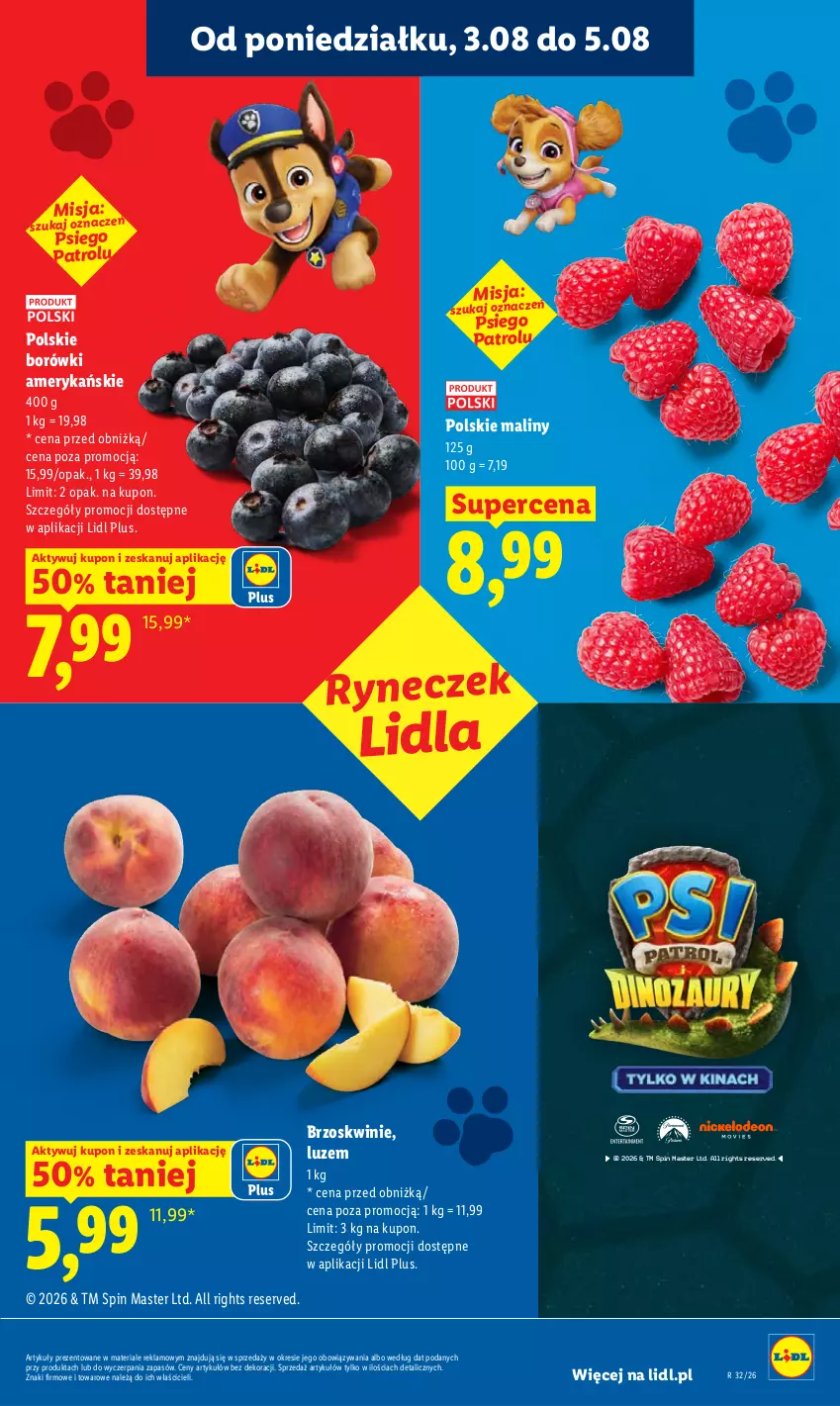 Gazetka promocyjna Lidl - Gazetka ważna od 3.08 do 5.08 - ważna 03.08 do 05.08.2026 - strona 43 - produkty: Brzoskwinie, Maliny, Ser
