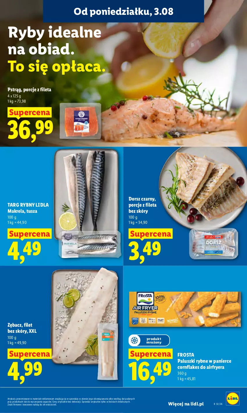 Gazetka promocyjna Lidl - Gazetka ważna od 3.08 do 5.08 - ważna 03.08 do 05.08.2026 - strona 67 - produkty: Dorsz, Frosta, Paluszki rybne, Por, Pstrąg, Tusz