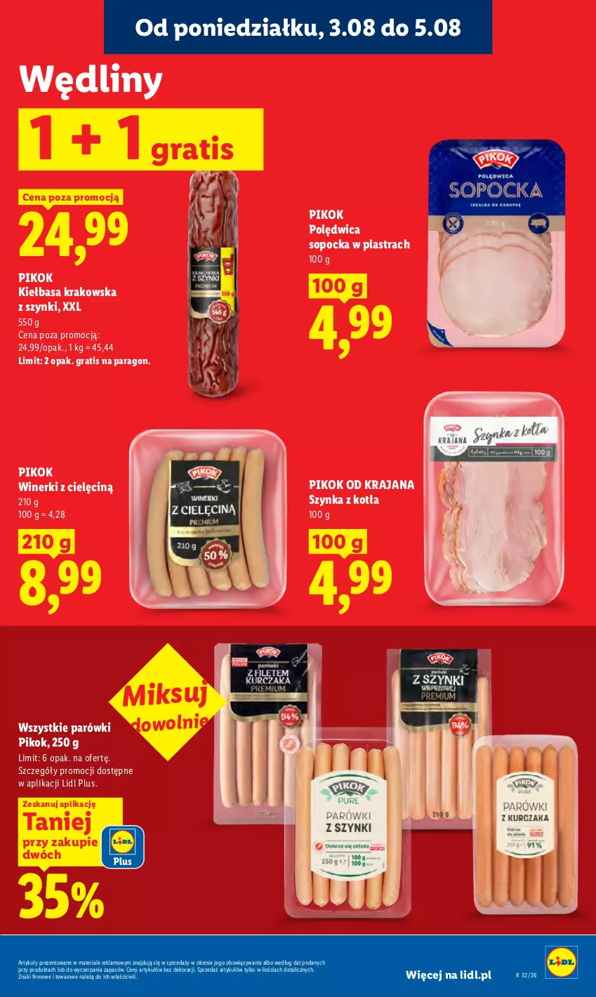 Gazetka promocyjna Lidl - Gazetka ważna od 3.08 do 5.08 - ważna 03.08 do 05.08.2026 - strona 69 - produkty: Gra, Kiełbasa, Kiełbasa krakowska, Parówki, PIKOK, Polędwica, Szynka
