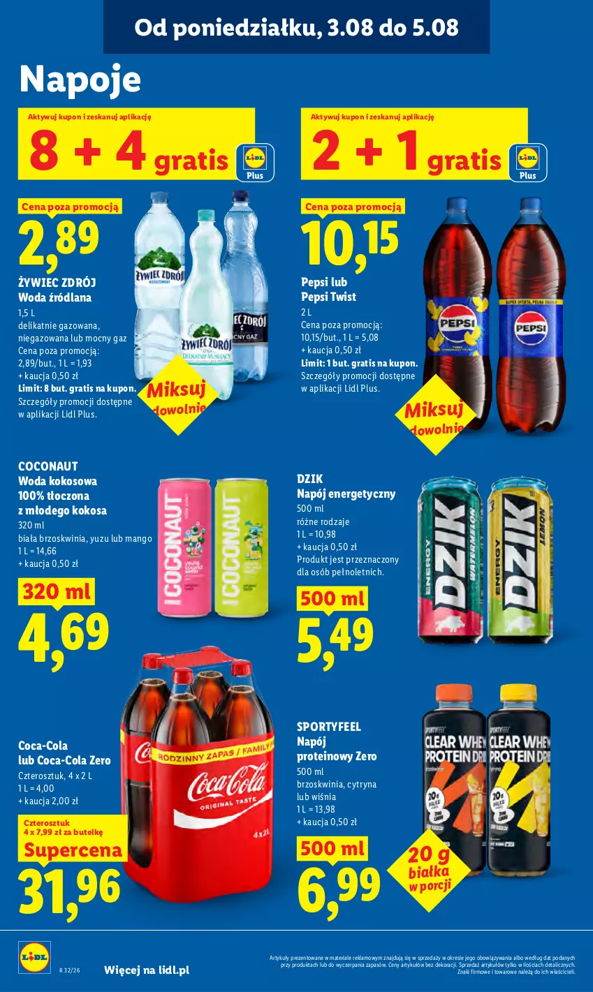 Gazetka promocyjna Lidl - Gazetka ważna od 3.08 do 5.08 - ważna 03.08 do 05.08.2026 - strona 76 - produkty: Coca-Cola, Gra, Kokos, LANA, Mango, Napój, Napój energetyczny, Napoje, Pepsi, Por, Sport, Woda