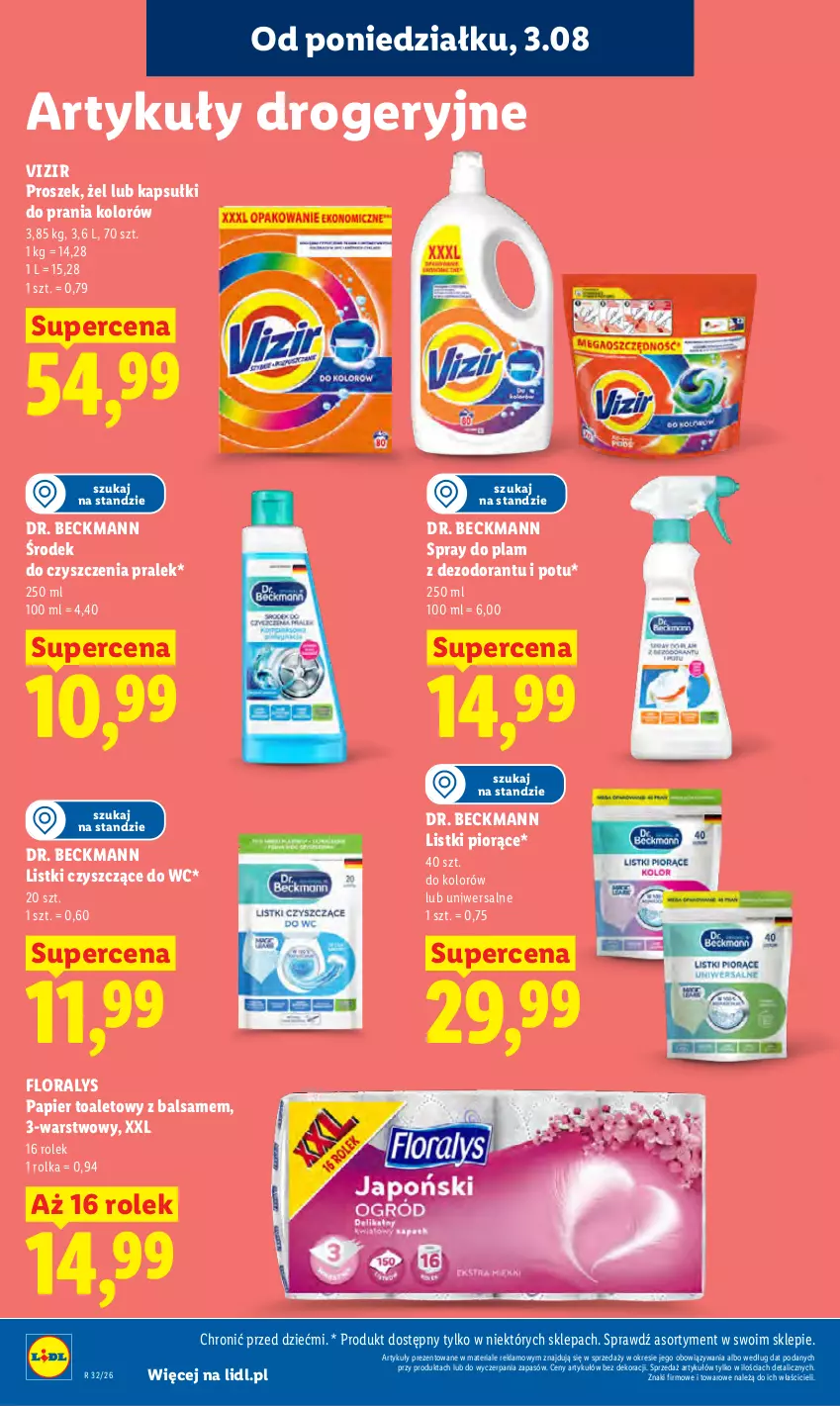 Gazetka promocyjna Lidl - Gazetka ważna od 3.08 do 5.08 - ważna 03.08 do 05.08.2026 - strona 90 - produkty: Dezodorant, Flora, Kapsułki do prania, Papier, Papier toaletowy, Vizir