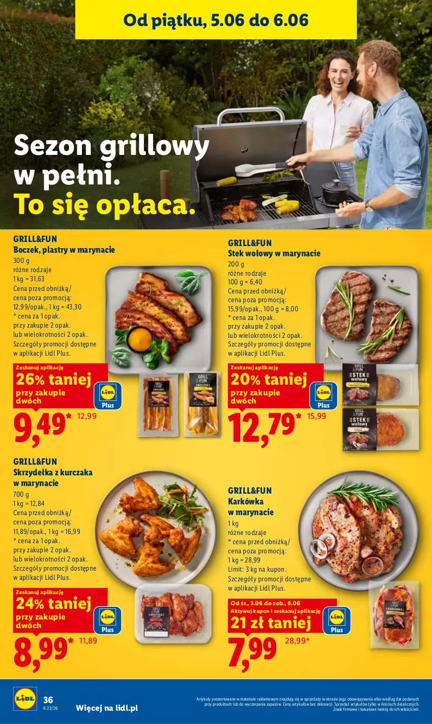 Gazetka promocyjna Lidl - Gazetka ważna od 5.06 do 6.06 - ważna 05.06 do 06.06.2026 - strona 44 - produkty: Boczek, Grill, Kurczak, Skrzydełka z kurczaka, Stek, Stek wołowy