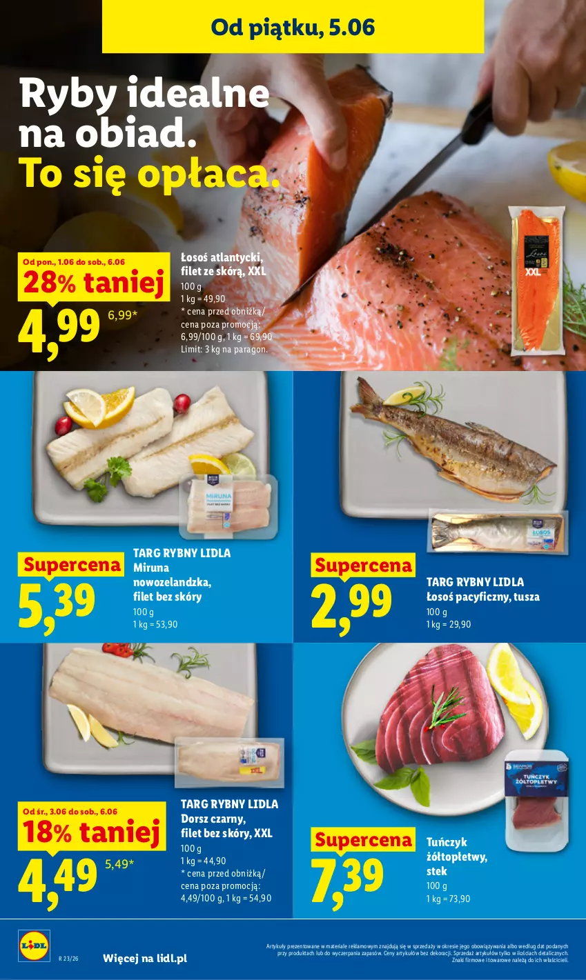 Gazetka promocyjna Lidl - Gazetka ważna od 5.06 do 6.06 - ważna 05.06 do 06.06.2026 - strona 54 - produkty: Dorsz, Miruna, Stek, Top, Tuńczyk, Tusz