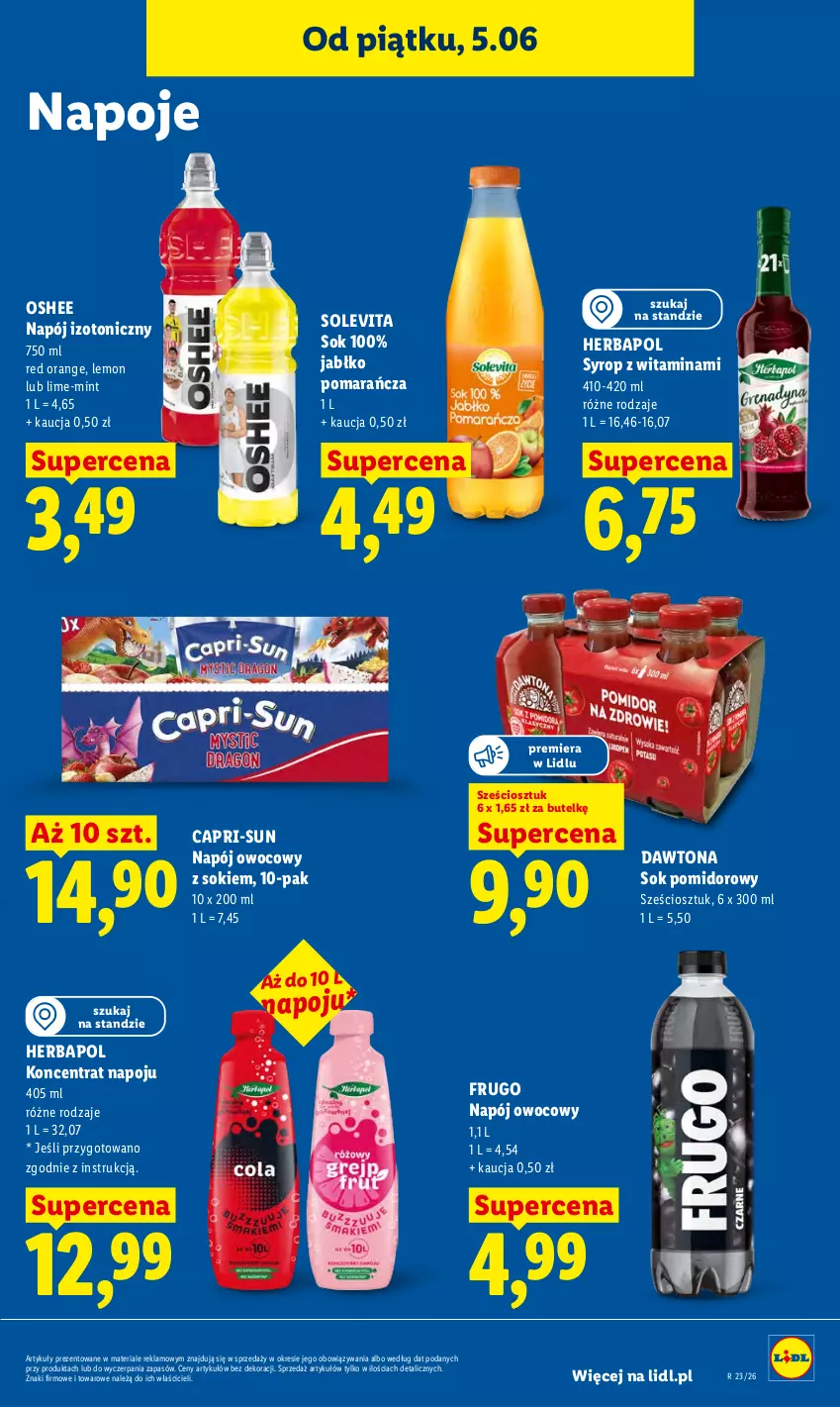 Gazetka promocyjna Lidl - Gazetka ważna od 5.06 do 6.06 - ważna 05.06 do 06.06.2026 - strona 67 - produkty: Dawtona, Herbapol, Napój, Napój izotoniczny, Napoje, Oshee, Sok, Sok pomidorowy, Syrop