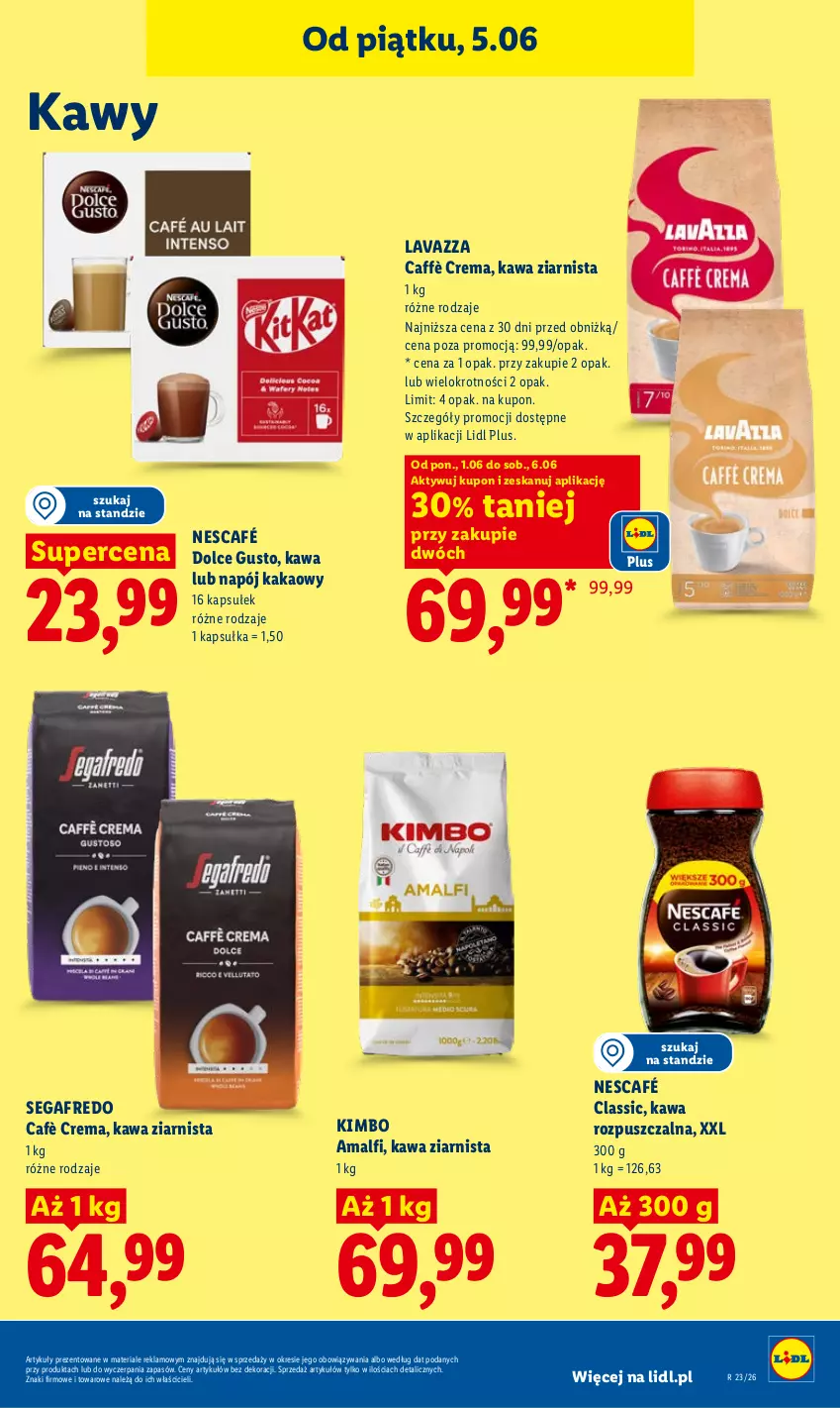 Gazetka promocyjna Lidl - Gazetka ważna od 5.06 do 6.06 - ważna 05.06 do 06.06.2026 - strona 77 - produkty: Dolce Gusto, Kakao, Kawa, Kawa rozpuszczalna, Kawa ziarnista, Lavazza, Napój, Nescafé, Segafredo