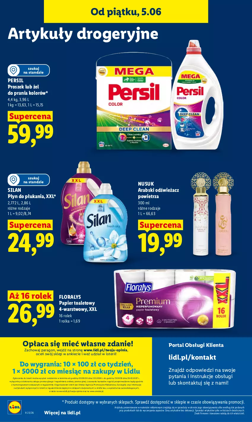 Gazetka promocyjna Lidl - Gazetka ważna od 5.06 do 6.06 - ważna 05.06 do 06.06.2026 - strona 86 - produkty: Flora, Gra, Laur, Mola, Odświeżacz powietrza, Papier, Papier toaletowy, Persil, Płyn do płukania, Por, Portal, Silan