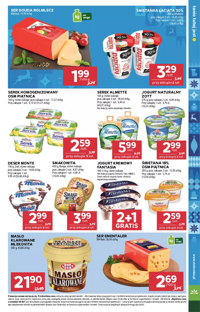 Gazetka promocyjna Stokrotka - Market - ważna 20.11 do 26.11.2025 - strona 11 - produkty: Almette, Deser, Ementaler, Fa, Fanta, Gouda, Gra, Jogurt, Jogurt naturalny, Masło, Masło klarowane, Mięso, Mleko, Mlekovita, Monte, Owoce, Piątnica, Rolmlecz, Ser, Serek, Serek homogenizowany, Smakowita, Twix, Warzywa, Zott