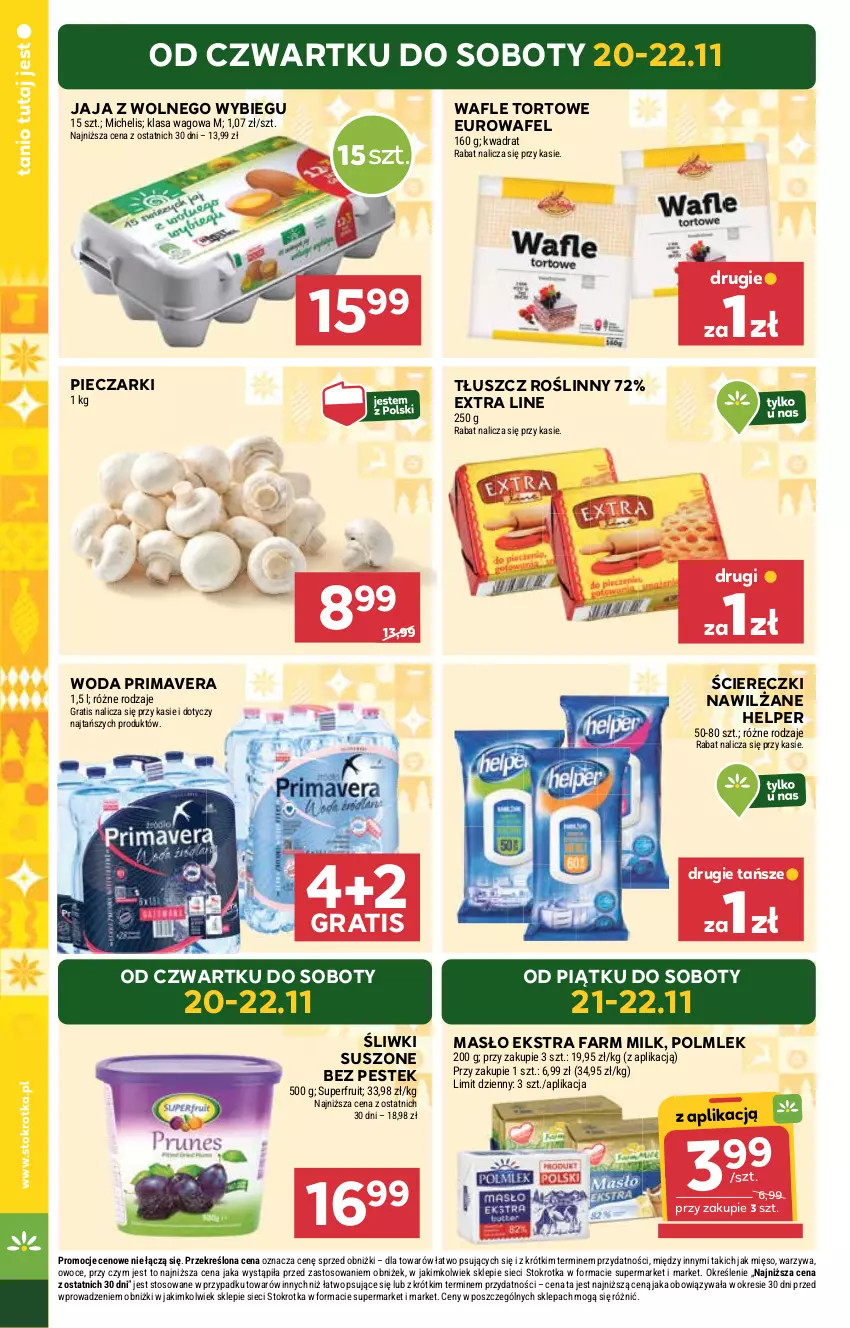 Gazetka promocyjna Stokrotka - Market - ważna 20.11 do 26.11.2025 - strona 2 - produkty: Fa, Farm Milk, Gra, Jaja, Jaja z wolnego wybiegu, Masło, Mięso, Owoce, Piec, POLMLEK, Prima, Primavera, Stek, Tłuszcz roślinny, Wafle, Wafle tortowe, Warzywa, Woda