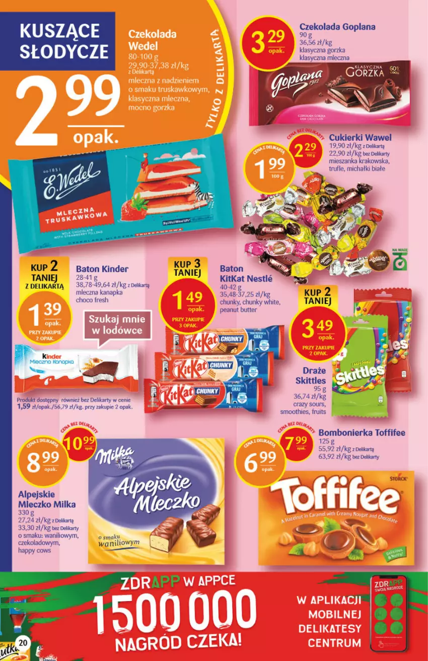 Gazetka promocyjna Delikatesy Centrum - Gazetka DC41 n. fresh - ważna 14.10 do 20.10.2021 - strona 20 - produkty: Baton, Cukier, Cukierki, Goplana, Kinder, LANA, Michałki, Milka, Mleczko, Mleczna kanapka, Smoothie, Sos, Toffifee, Wawel