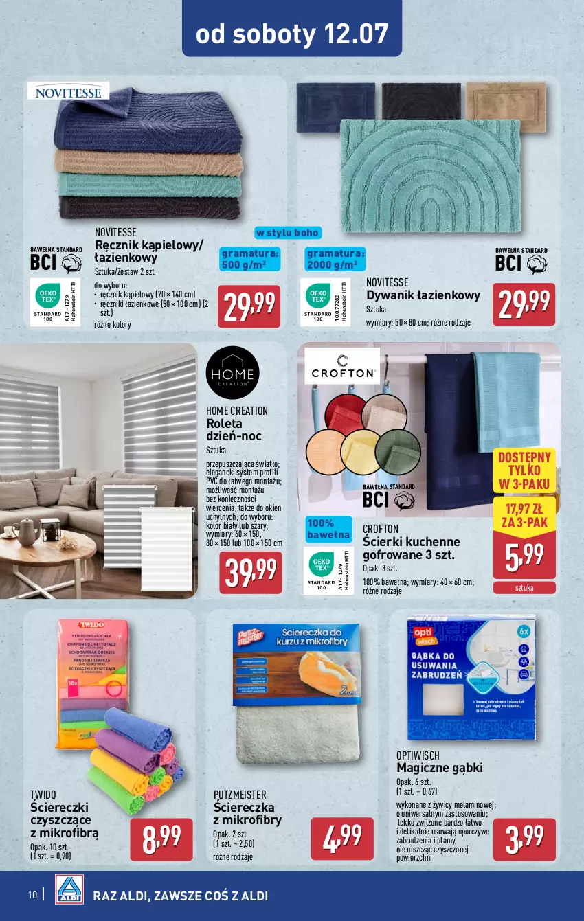Gazetka promocyjna Aldi - Artykuły przemysłowe i tekstylia - ważna 09.07 do 12.07.2025 - strona 10 - produkty: Dywan, Dywanik, Dywanik łazienkowy, Gra, Por, Putzmeister, Rama, Ręcznik, Ręcznik kąpielowy, Roleta, Wełna