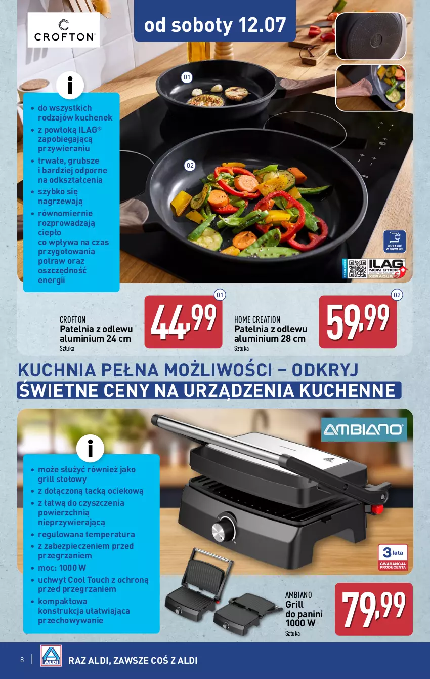 Gazetka promocyjna Aldi - Artykuły przemysłowe i tekstylia - ważna 09.07 do 12.07.2025 - strona 8 - produkty: Grill, Kuchnia, Patelnia, Piec, Por
