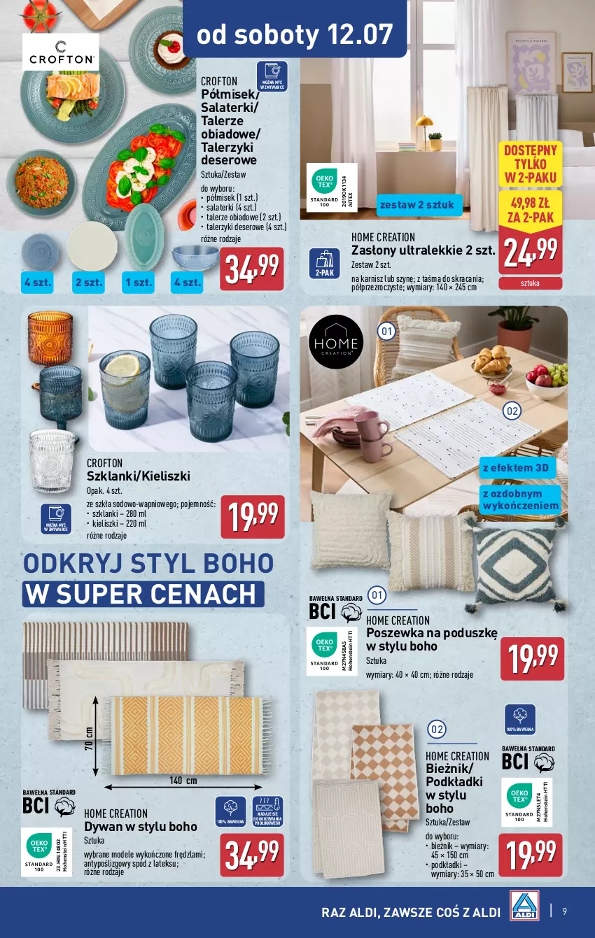 Gazetka promocyjna Aldi - Artykuły przemysłowe i tekstylia - ważna 09.07 do 12.07.2025 - strona 9 - produkty: Bieżnik, Deser, Dywan, Karnisz, Lanki, Podkład, Poszewka, Ser, Talerz, Talerzyk, Wełna