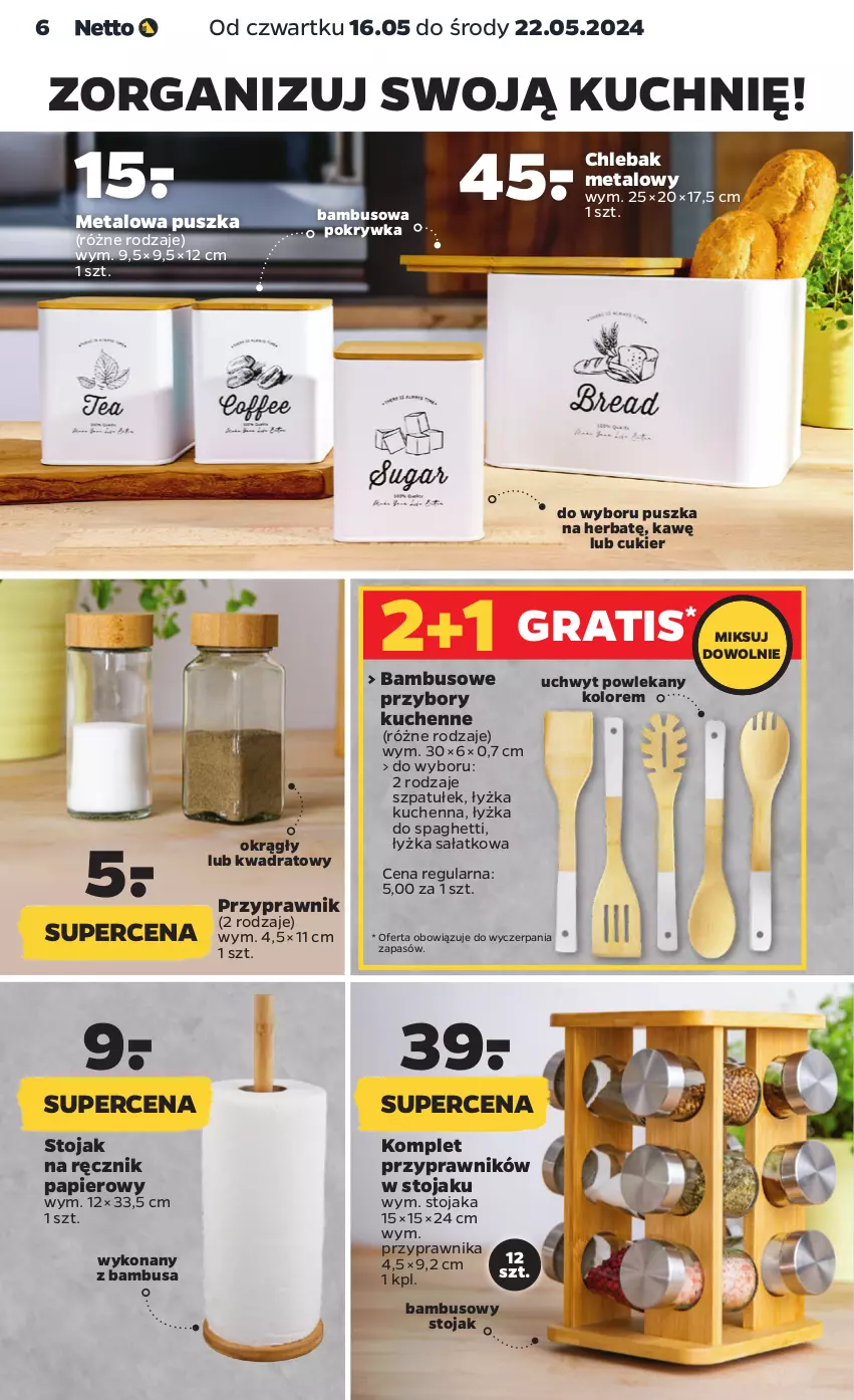 Gazetka promocyjna Netto - Od Czwartku Przemysłowa - ważna 16.05 do 22.05.2024 - strona 6 - produkty: Chleb, Chlebak, Cukier, Gra, Papier, Przybory kuchenne, Ręcznik, Sałat, Spaghetti, Stojak