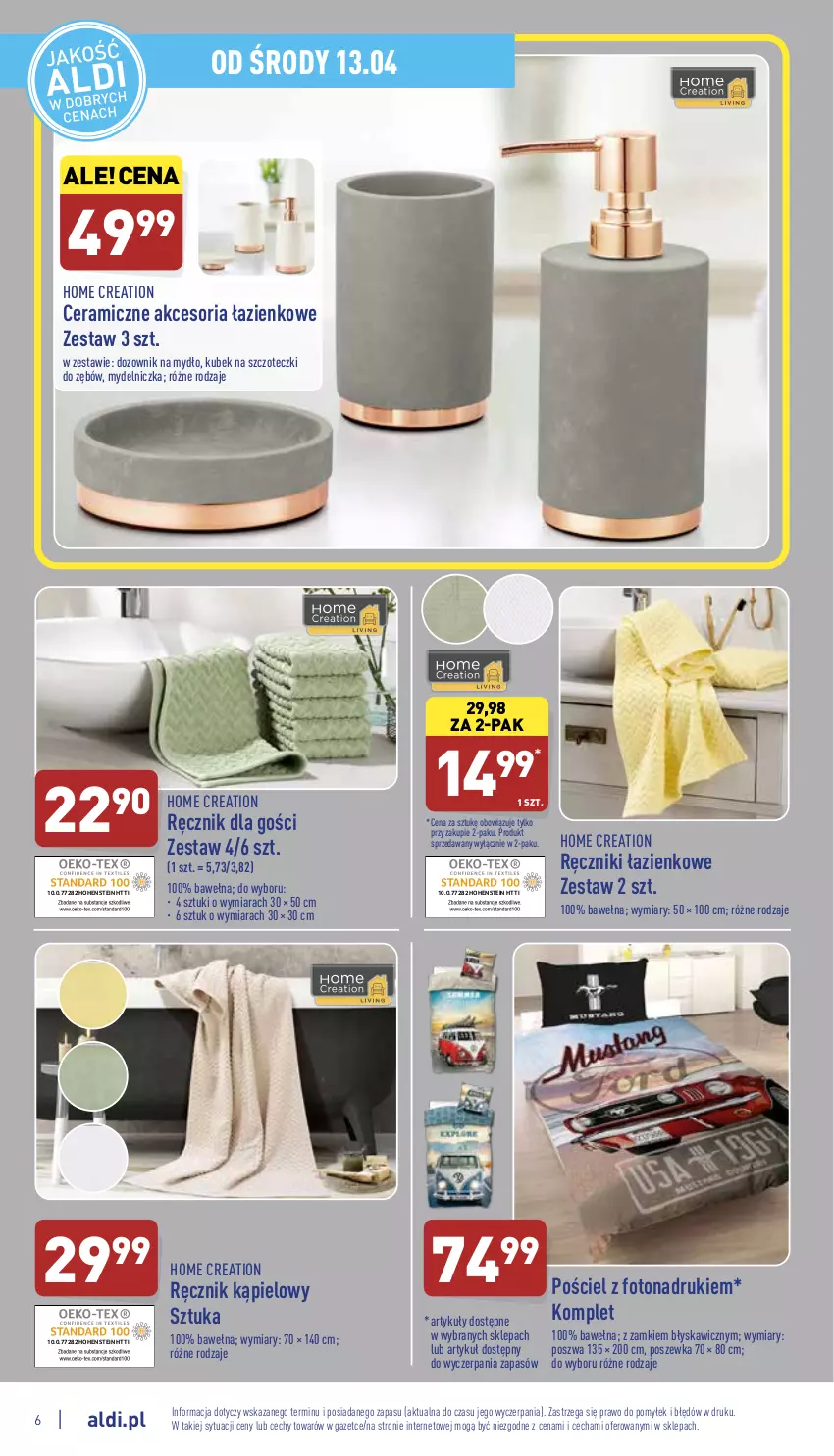 Gazetka promocyjna Aldi - Katalog Moda i Dom - ważna 13.04 do 16.04.2022 - strona 6 - produkty: Dozownik, Kubek, Kubek na szczoteczki do zębów, Mydelniczka, Mydło, Pościel, Poszewka, Ręcznik, Ręcznik kąpielowy, Wełna