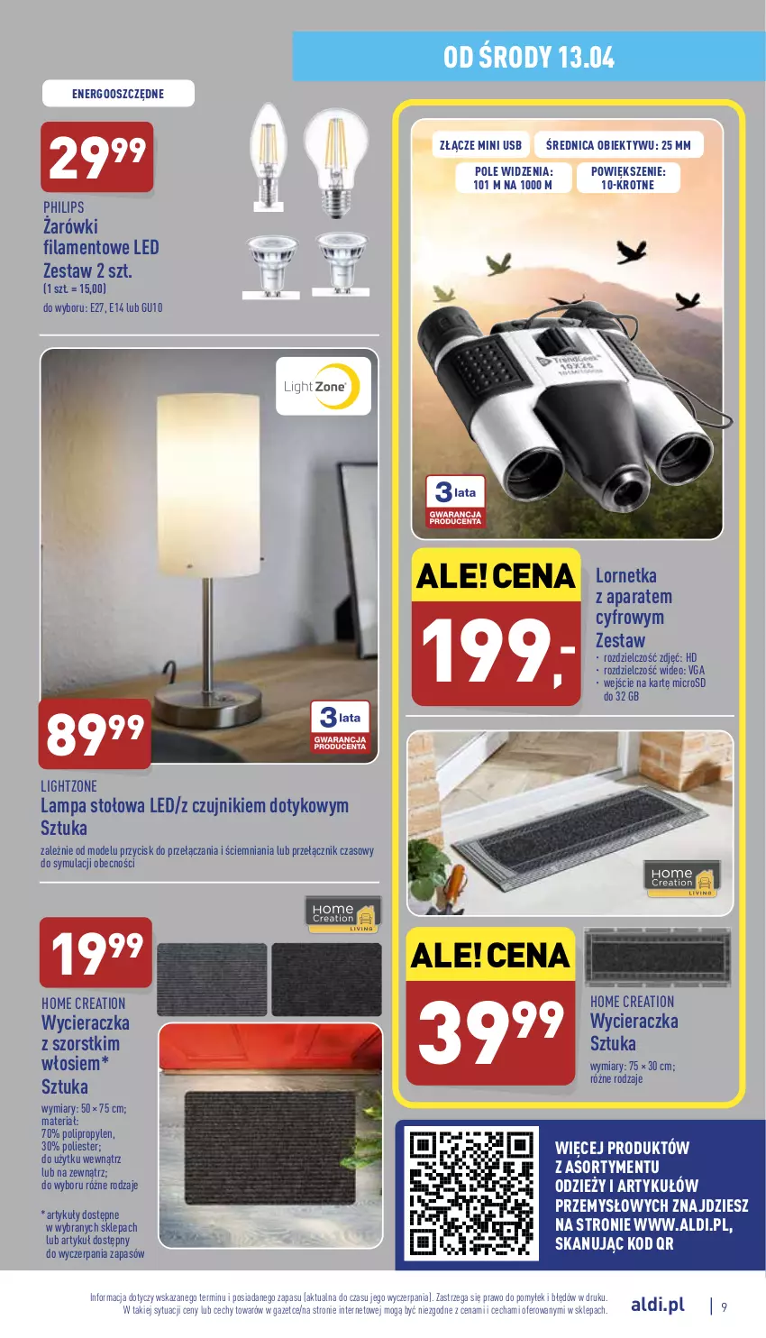 Gazetka promocyjna Aldi - Katalog Moda i Dom - ważna 13.04 do 16.04.2022 - strona 9 - produkty: Lampa, Lampa stołowa, Lornetka, Obiektyw, Philips, Wycieraczka