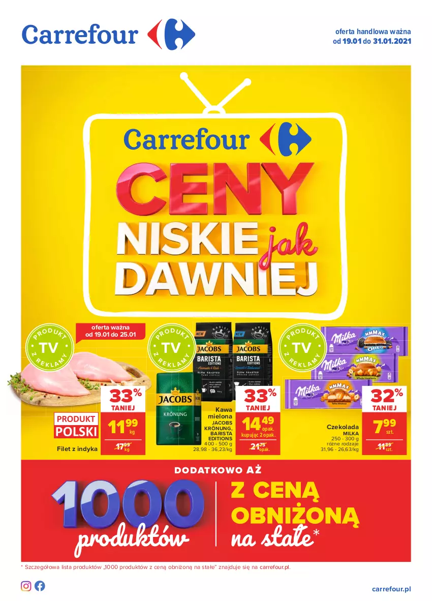 Gazetka promocyjna Carrefour - Gazetka Carrefour - ważna 18.01 do 31.01.2021 - strona 1 - produkty: Czekolada, Jacobs, Jacobs Krönung, Kawa, Kawa mielona, Milka