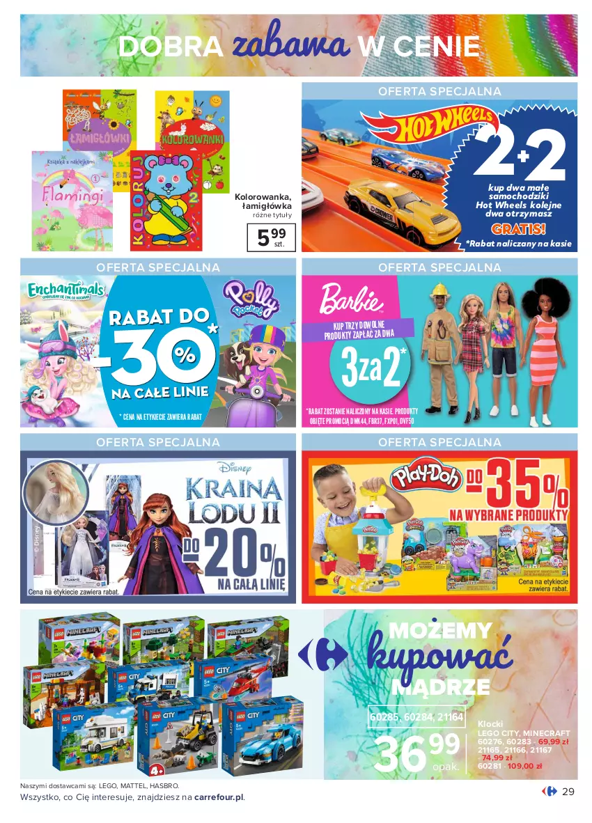 Gazetka promocyjna Carrefour - Gazetka Carrefour - ważna 18.01 do 31.01.2021 - strona 29 - produkty: Chodzik, Gra, Hasbro, Klocki, Kolorowanka, LEGO, LEGO City, Mattel, Minecraft, Samochodziki