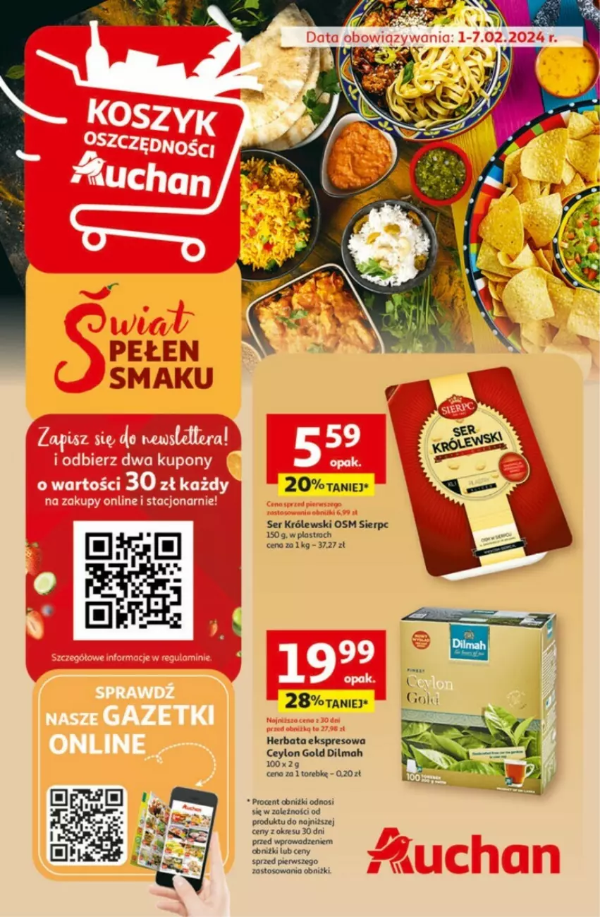 Gazetka promocyjna Auchan - ważna 01.02 do 07.02.2024 - strona 1 - produkty: Dilmah, Herbata, Królewski, Ser