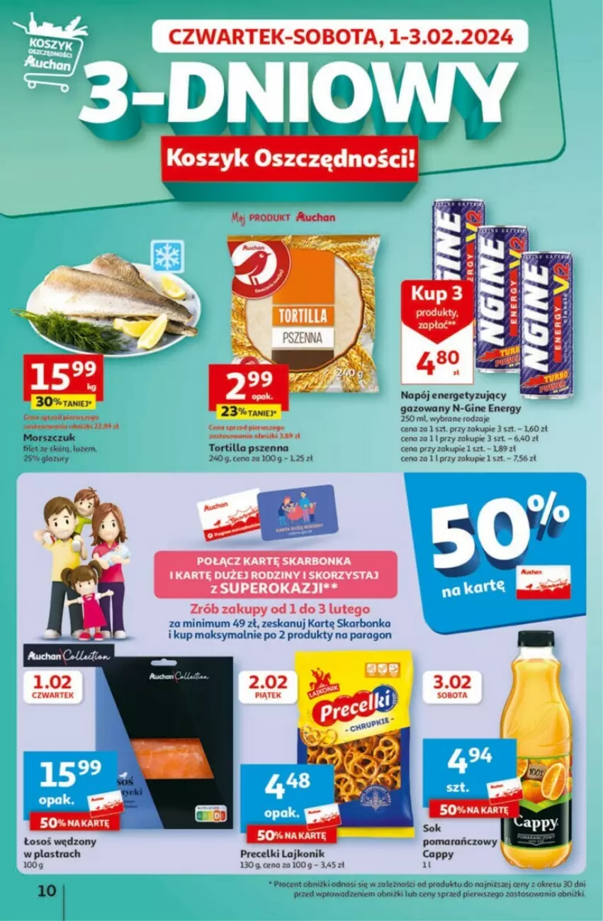 Gazetka promocyjna Auchan - ważna 01.02 do 07.02.2024 - strona 2 - produkty: Cappy, Fa, Gin, Lajkonik, Precelki, Sok, Tortilla
