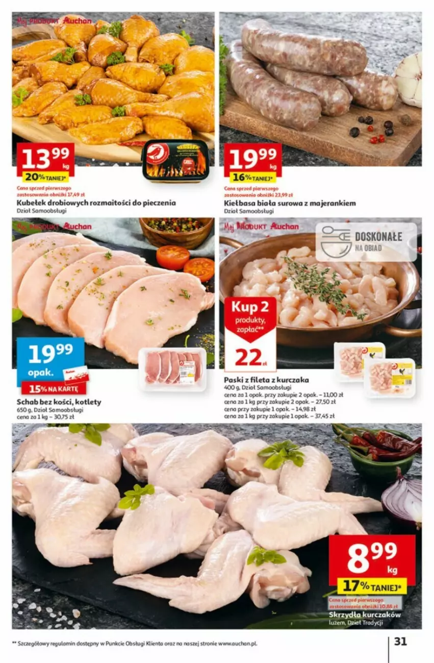 Gazetka promocyjna Auchan - ważna 01.02 do 07.02.2024 - strona 25 - produkty: Kiełbasa, Kiełbasa biała, Kotlet, Kurczak, Piec, Schab bez kości