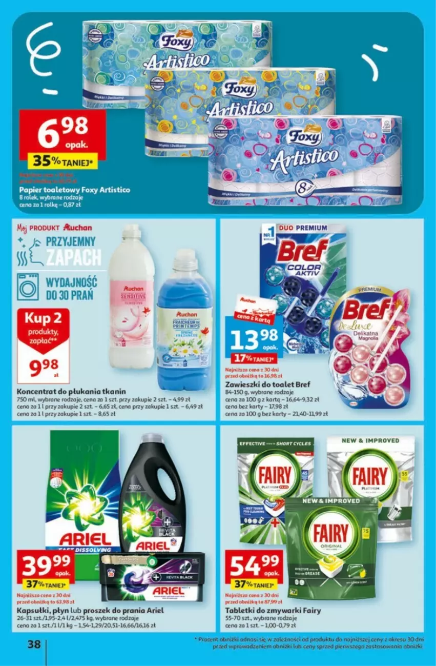 Gazetka promocyjna Auchan - ważna 01.02 do 07.02.2024 - strona 32 - produkty: Ariel, Bref, Fa, Fairy, Proszek do prania, Tablet, Tabletki do zmywarki, Zawieszki, Zmywarki