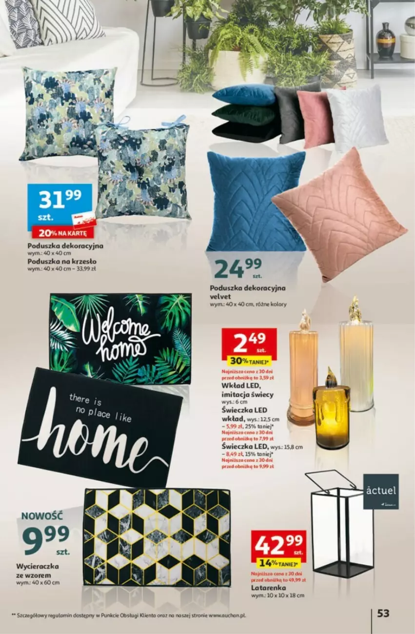 Gazetka promocyjna Auchan - ważna 01.02 do 07.02.2024 - strona 49 - produkty: Krzesło, Latarenka, O nas, Poduszka, Poduszka dekoracyjna, Velvet, Wycieraczka