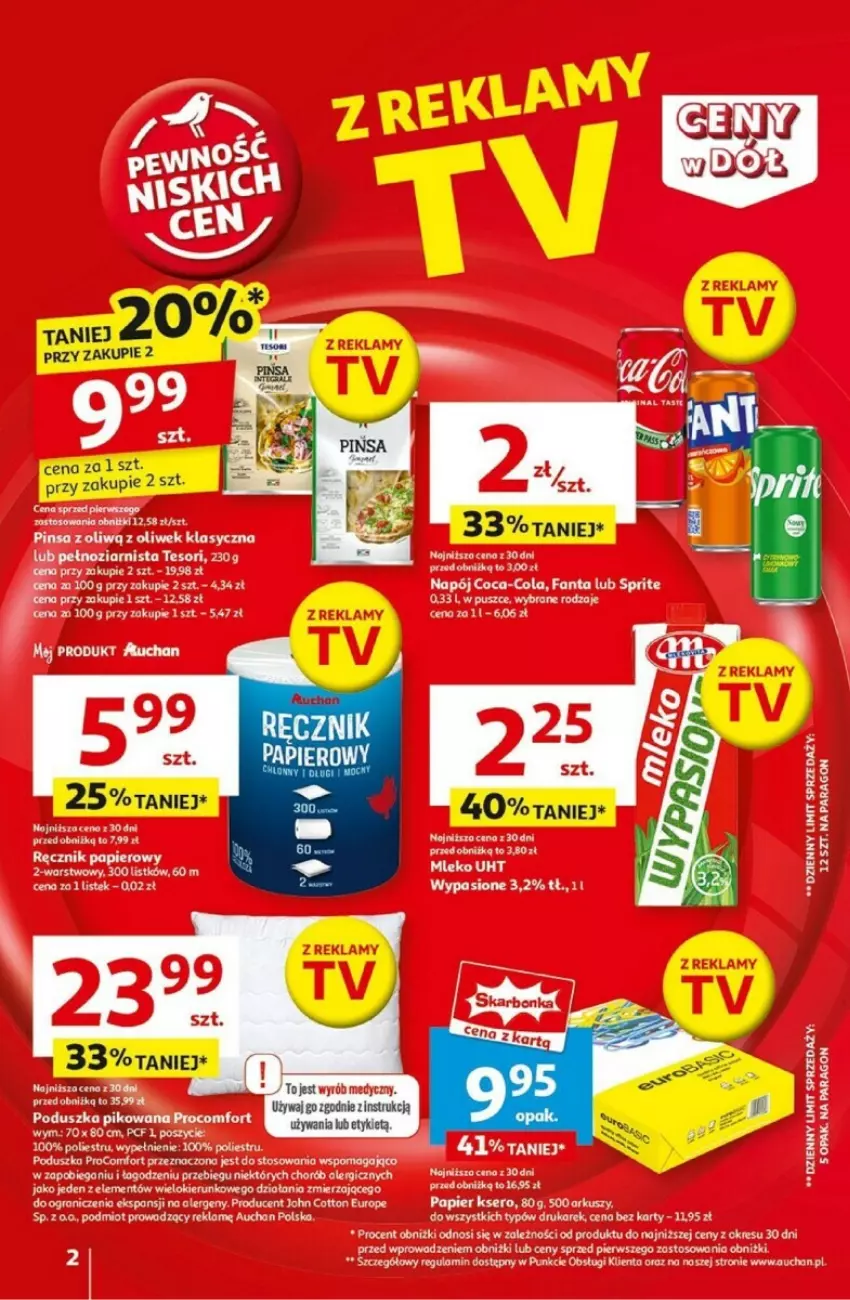 Gazetka promocyjna Auchan - ważna 02.01 do 08.01.2025 - strona 12 - produkty: Coca-Cola, Fa, Fanta, Gra, Mleko, Napój, Papier, Poduszka, Ręcznik, Sprite, Stek