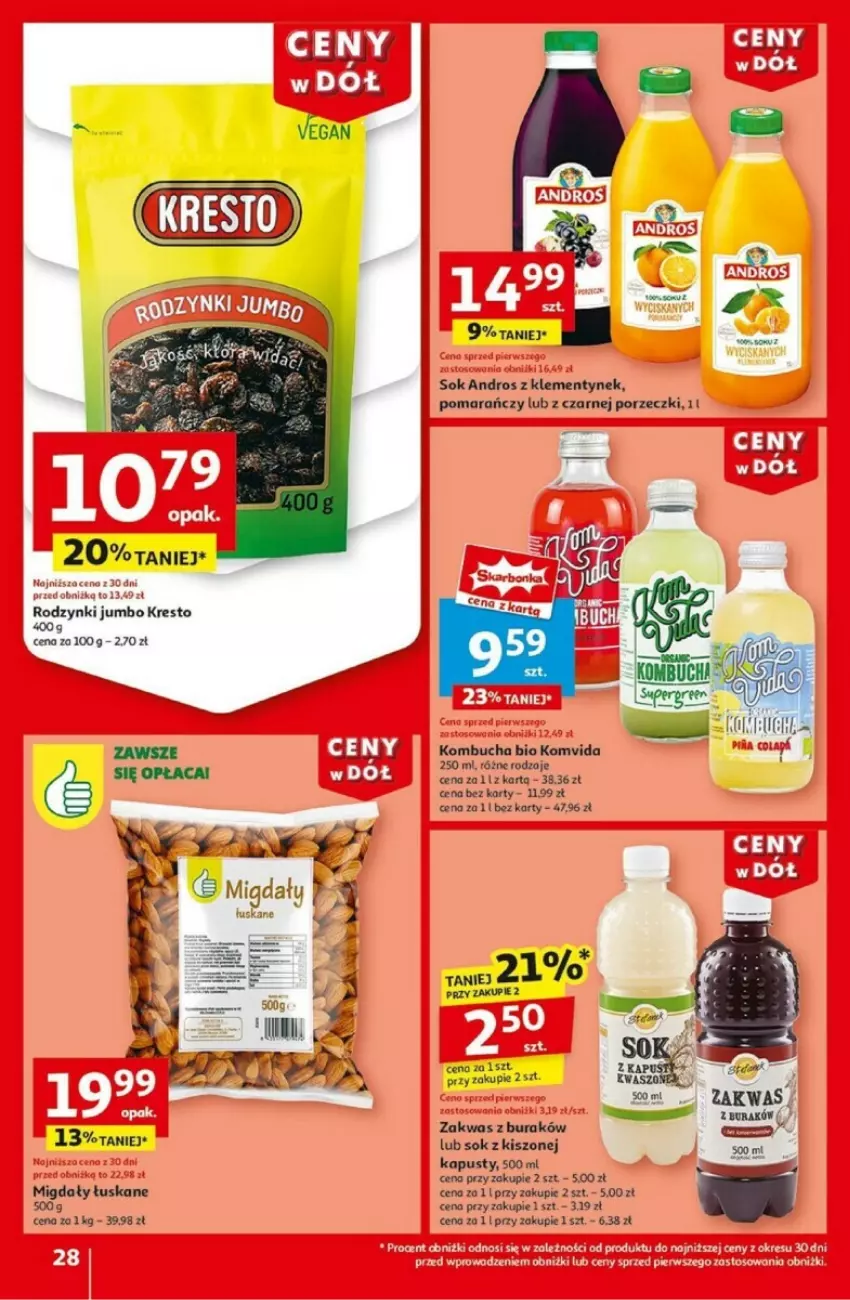 Gazetka promocyjna Auchan - ważna 02.01 do 08.01.2025 - strona 24 - produkty: Acana, Migdały, Migdały łuskane, Por, Rodzynki, Sok