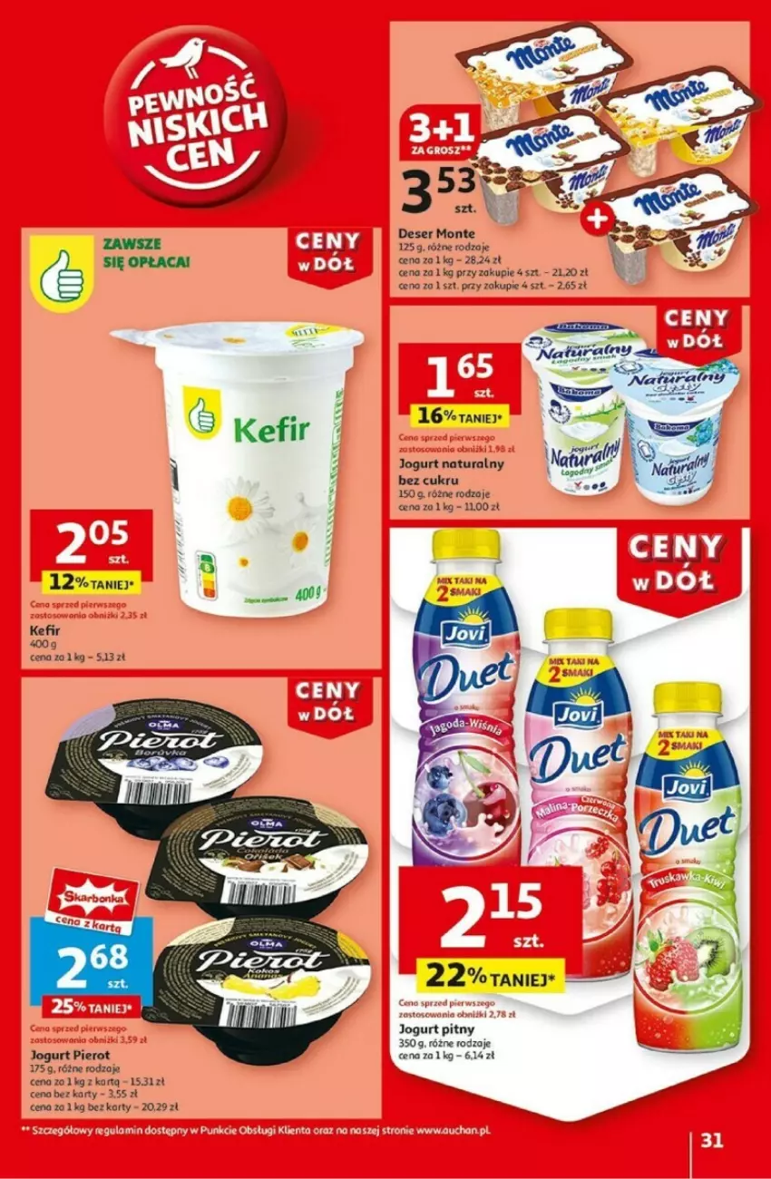 Gazetka promocyjna Auchan - ważna 02.01 do 08.01.2025 - strona 27 - produkty: Deser, Fa, Jogurt, Jogurt naturalny, Jogurt pitny, Kefir, Monte, Ser