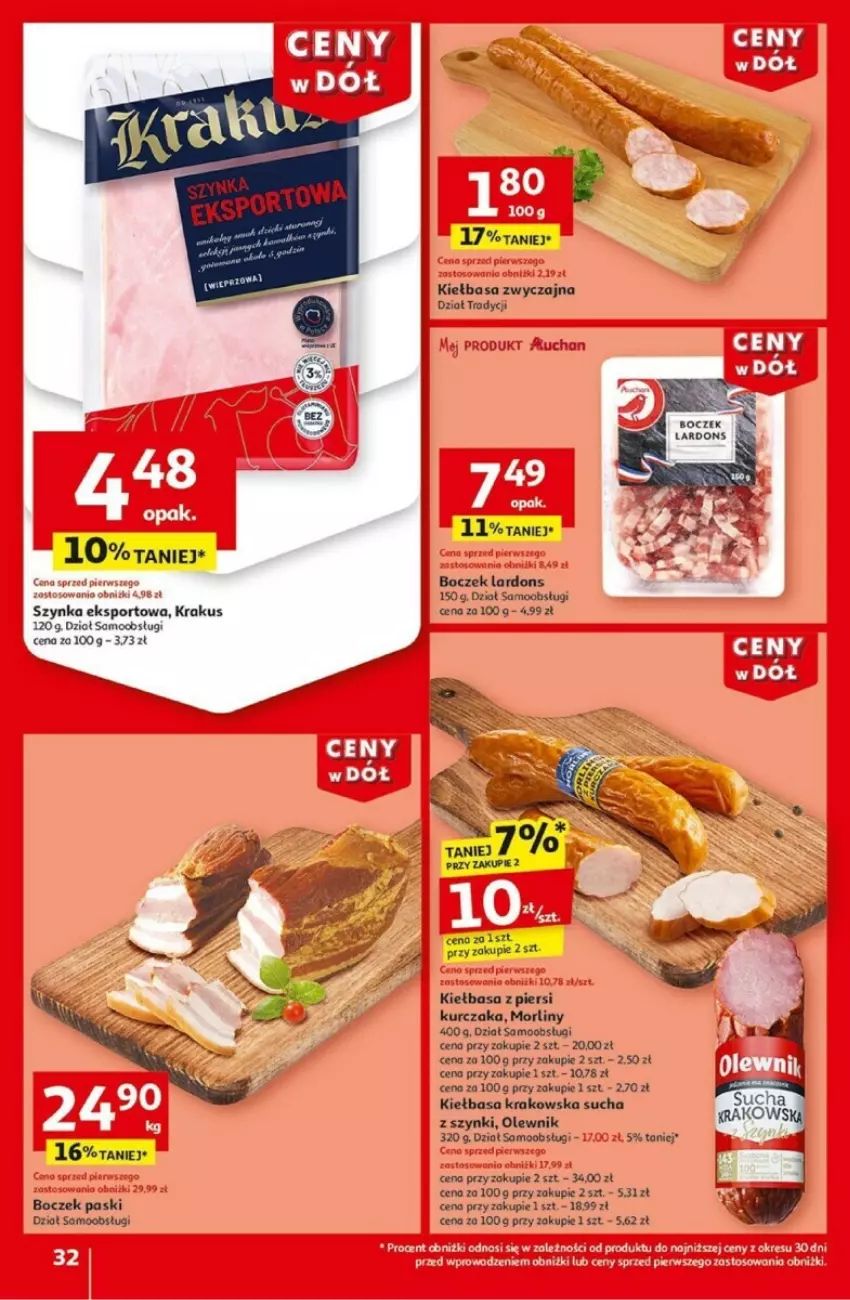 Gazetka promocyjna Auchan - ważna 02.01 do 08.01.2025 - strona 28 - produkty: Boczek, Kiełbasa, Kiełbasa krakowska, Kurczak, Morliny, Olewnik