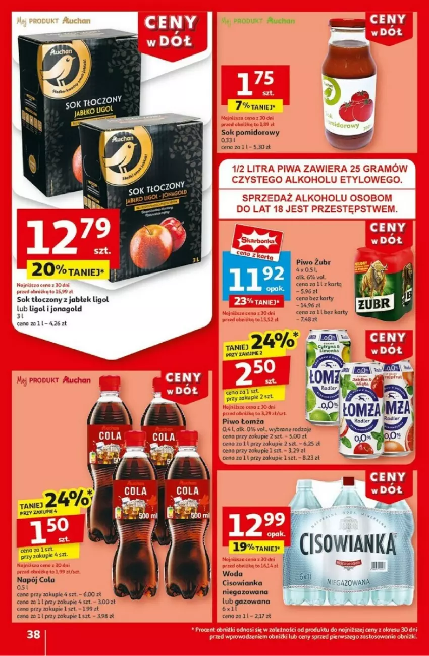 Gazetka promocyjna Auchan - ważna 02.01 do 08.01.2025 - strona 35 - produkty: Cisowianka, Gra, Jonagold, Ligol, Piwa, Piwo, Sok, Sok pomidorowy, Woda