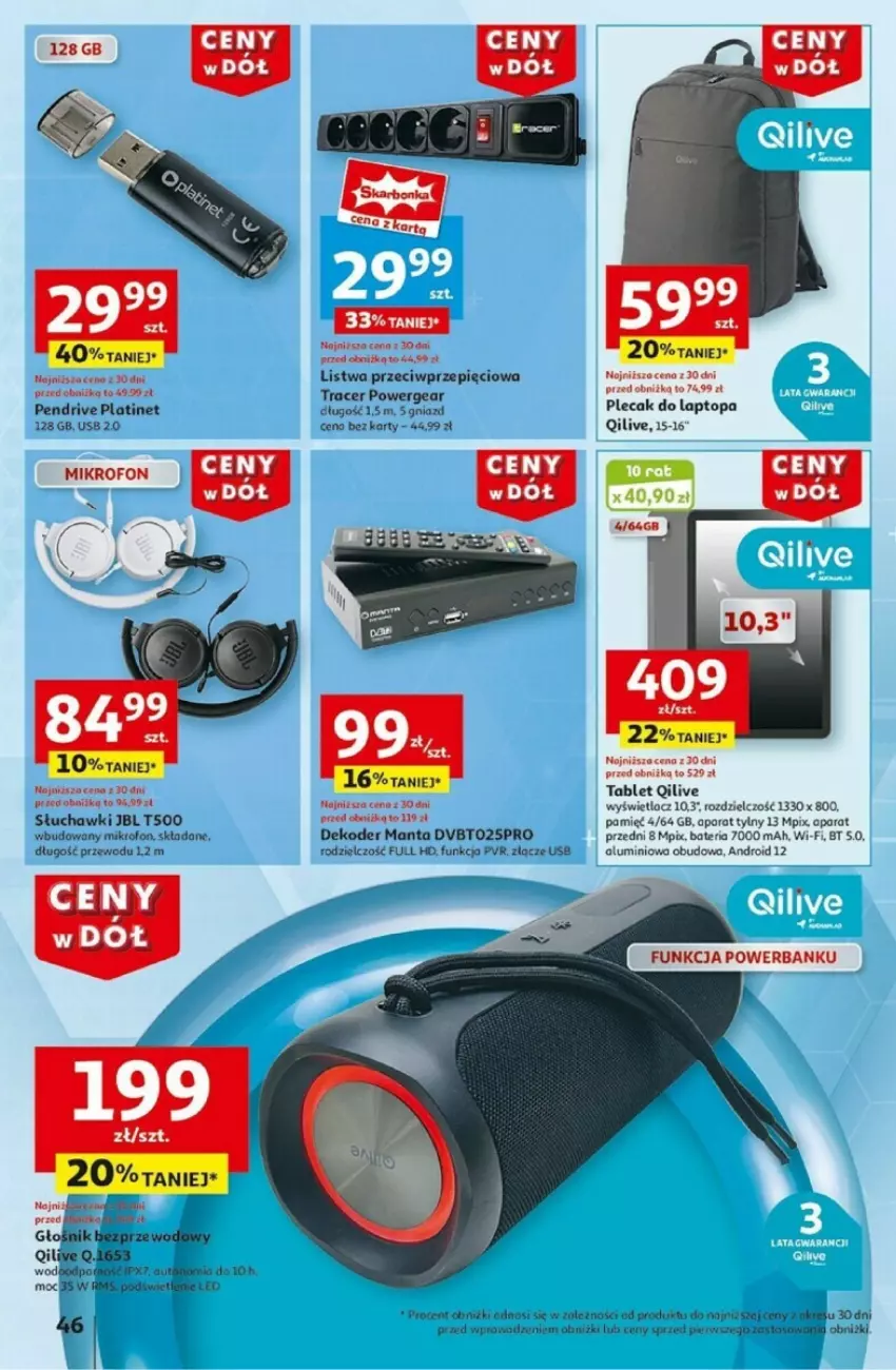 Gazetka promocyjna Auchan - ważna 02.01 do 08.01.2025 - strona 50 - produkty: Acer, Bateria, Głośnik, JBL, LG, Listwa, Manta, Mikrofon, Pendrive, PLATINET, Plecak, Słuchawki, Tablet, Top, Tran