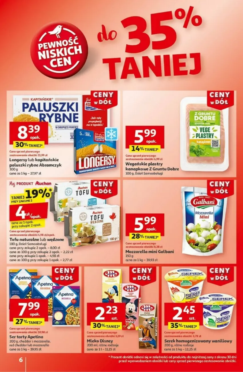 Gazetka promocyjna Auchan - ważna 02.01 do 08.01.2025 - strona 56 - produkty: Cheddar, Disney, Fa, Grunt, LANA, Mleko, Mozzarella, Paluszki rybne, Ser, Serek, Serek homogenizowany, Tofu, Z gruntu dobre