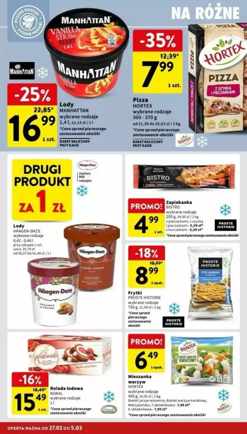 Gazetka promocyjna Intermarche - ważna 27.02 do 08.03.2025 - strona 13 - produkty: Bukiet, Bukiet warzyw, Frytki, Hortex, Kurczak, Lody, Piec, Pieczarka, Pizza, Rolada, Zapiekanka