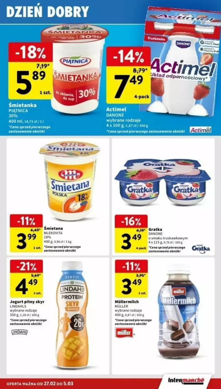 Gazetka promocyjna Intermarche - ważna 27.02 do 08.03.2025 - strona 16 - produkty: Danone, Gra, Jogurt, Jogurt pitny, Mleko, Piątnica