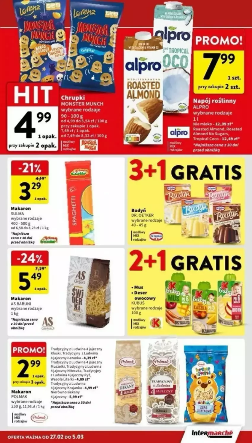 Gazetka promocyjna Intermarche - ważna 27.02 do 08.03.2025 - strona 20 - produkty: Alpro, Babuni, Deser, Deser owocowy, Dr. Oetker, Gra, Kubuś, Makaron, Monster Munch, Mus, Olma, Ryż, Ser