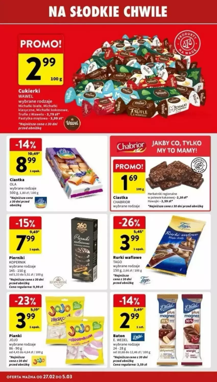 Gazetka promocyjna Intermarche - ważna 27.02 do 08.03.2025 - strona 21 - produkty: Baton, Chabrior, Ciastka, E. Wedel, Fa, Herbatniki, Kakao, Rurki, Tago