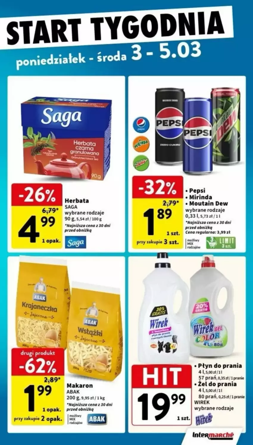 Gazetka promocyjna Intermarche - ważna 27.02 do 08.03.2025 - strona 38 - produkty: Herbata, Makaron, Mirinda, Pepsi, Płyn do prania, Saga