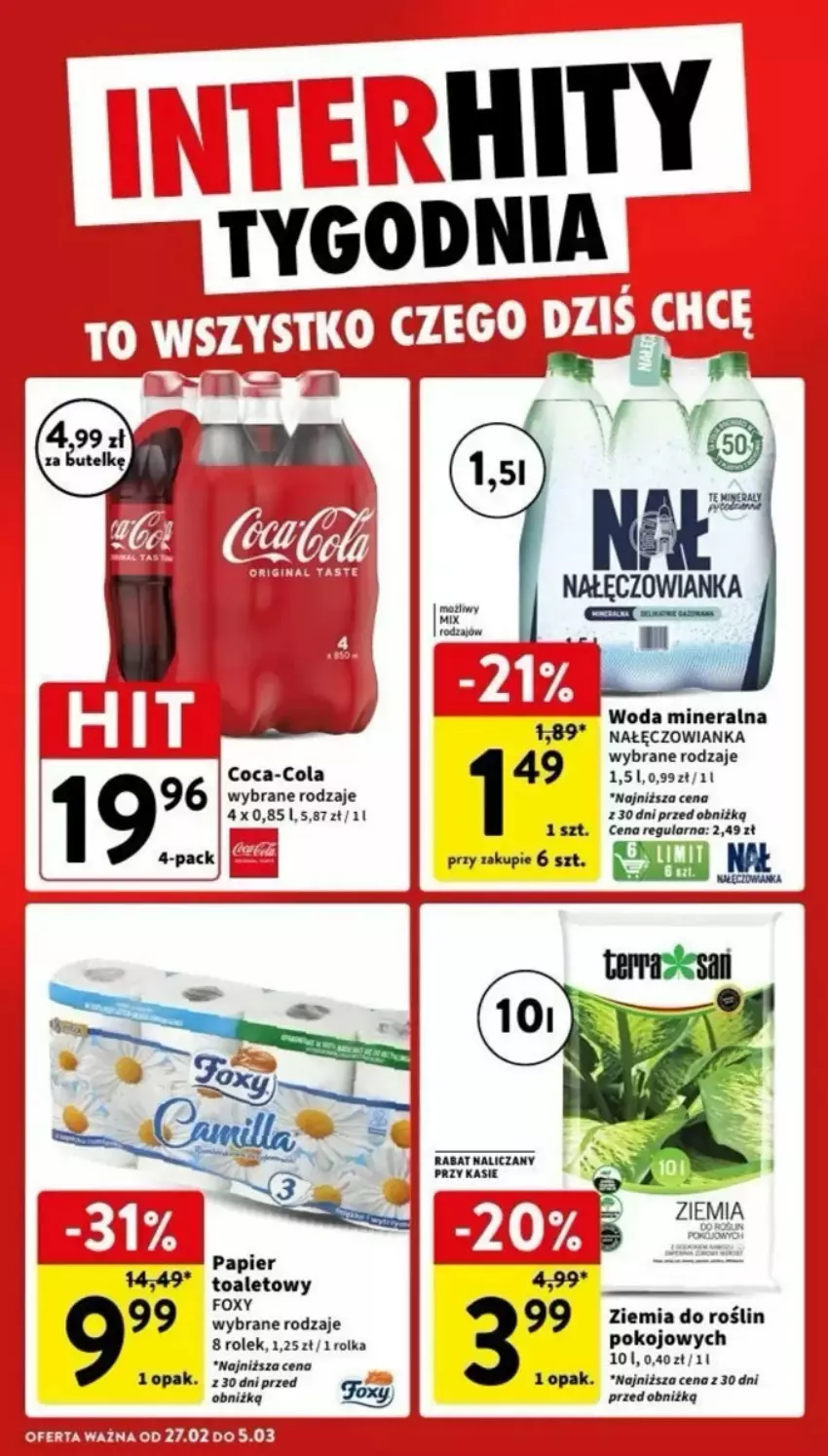 Gazetka promocyjna Intermarche - ważna 27.02 do 08.03.2025 - strona 41 - produkty: Coca-Cola, Foxy, Nałęczowianka, Papier, Woda, Woda mineralna