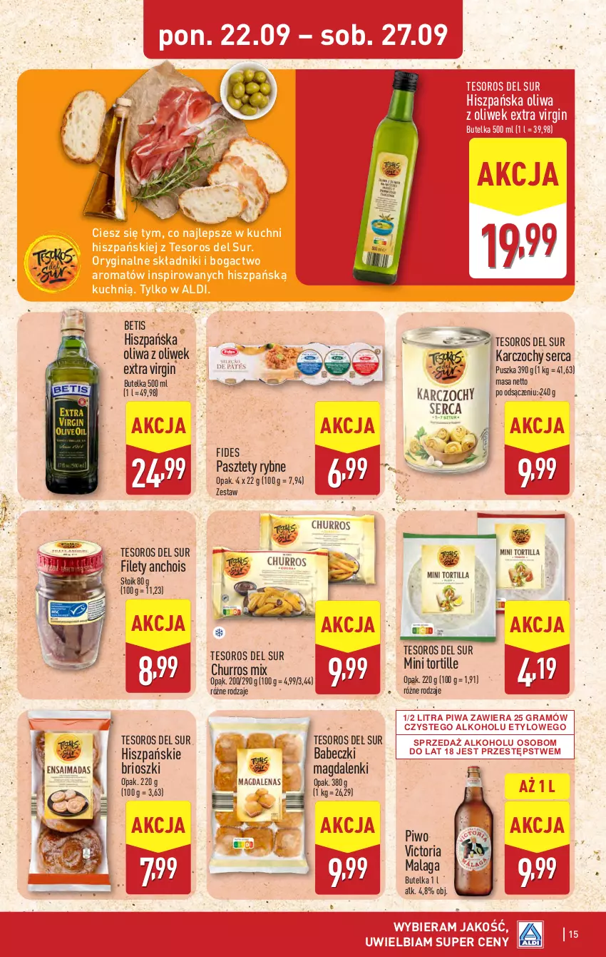 Gazetka promocyjna Aldi - Pełna oferta - ważna 22.09 do 27.09.2025 - strona 15 - produkty: Babeczki, Gin, Gra, Karczochy, Oliwa, Oliwa z oliwek, Pasztet, Piwa, Piwo, Ser