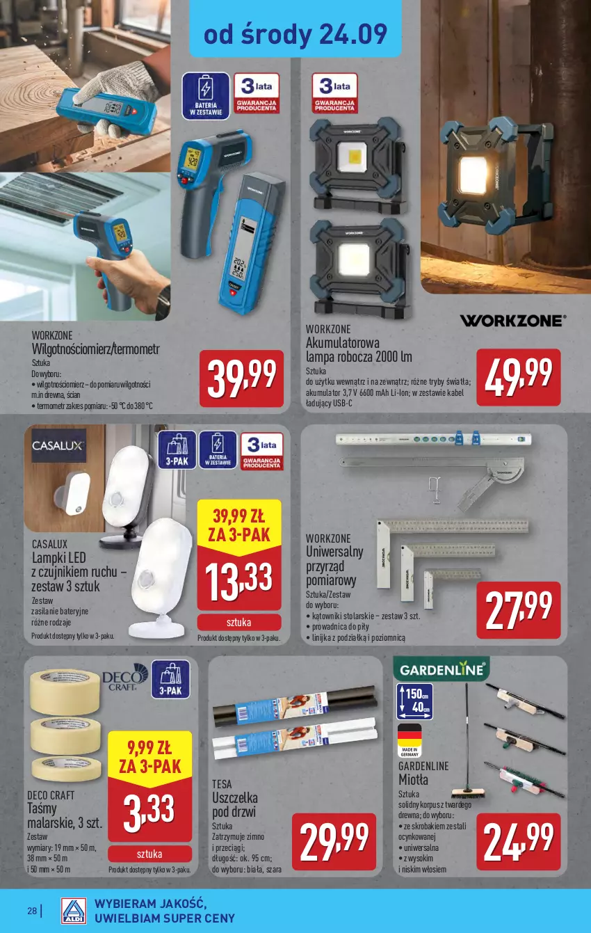 Gazetka promocyjna Aldi - Pełna oferta - ważna 22.09 do 27.09.2025 - strona 28 - produkty: Akumulator, Cynk, Drzwi, Lampa, LG, Miotła, Silan, Sok, Termometr