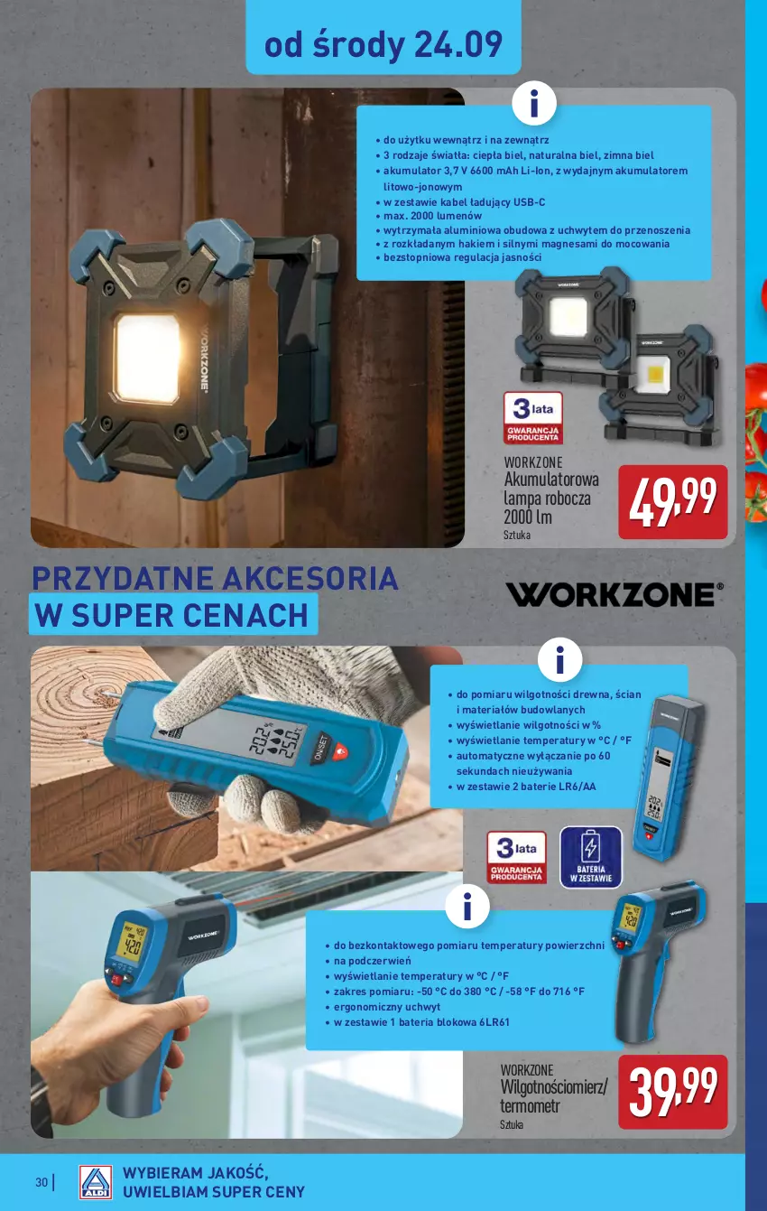 Gazetka promocyjna Aldi - Pełna oferta - ważna 22.09 do 27.09.2025 - strona 30 - produkty: Akumulator, Bateria, Lampa, LG, Termometr, Top